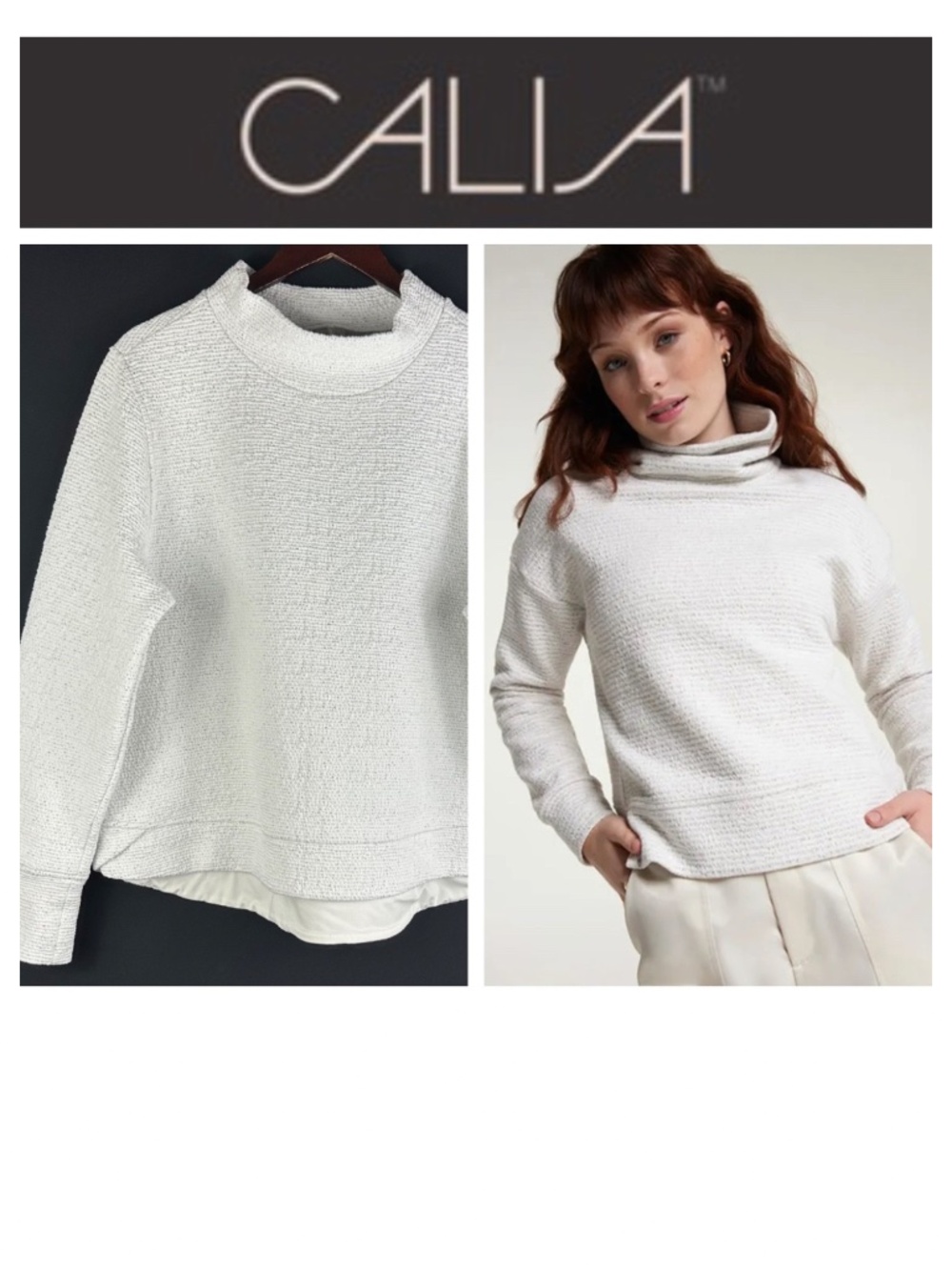 Calia Pullover Sweatshirt Sz XL 14 16 White Lunar Jacquard Funnel Neck Cloud